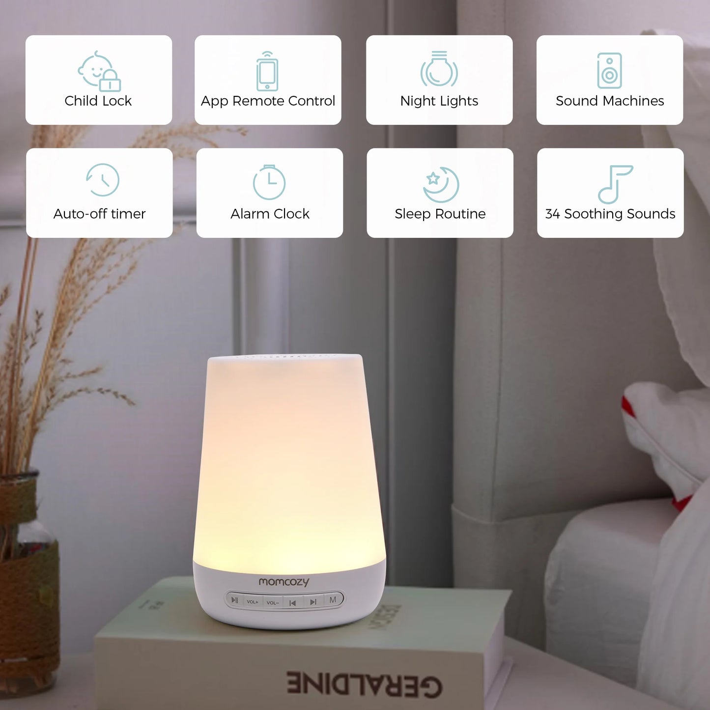 Baby Sound Machine, White Noise Machine with Night Light,Timer Baby Soother,34 Soothing Sounds, App Control,
