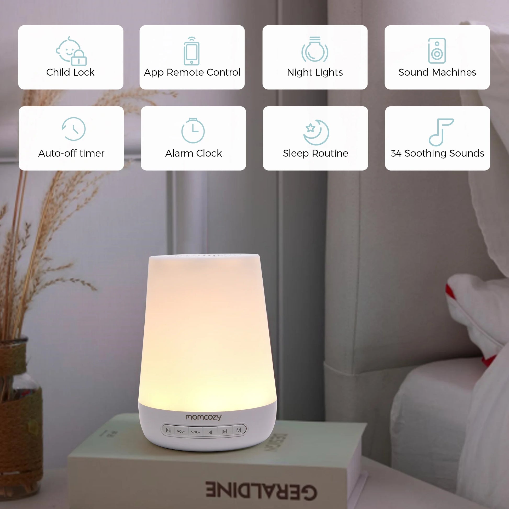 Baby Sound Machine, White Noise Machine with Night Light,Timer Baby Soother,34 Soothing Sounds, App Control,