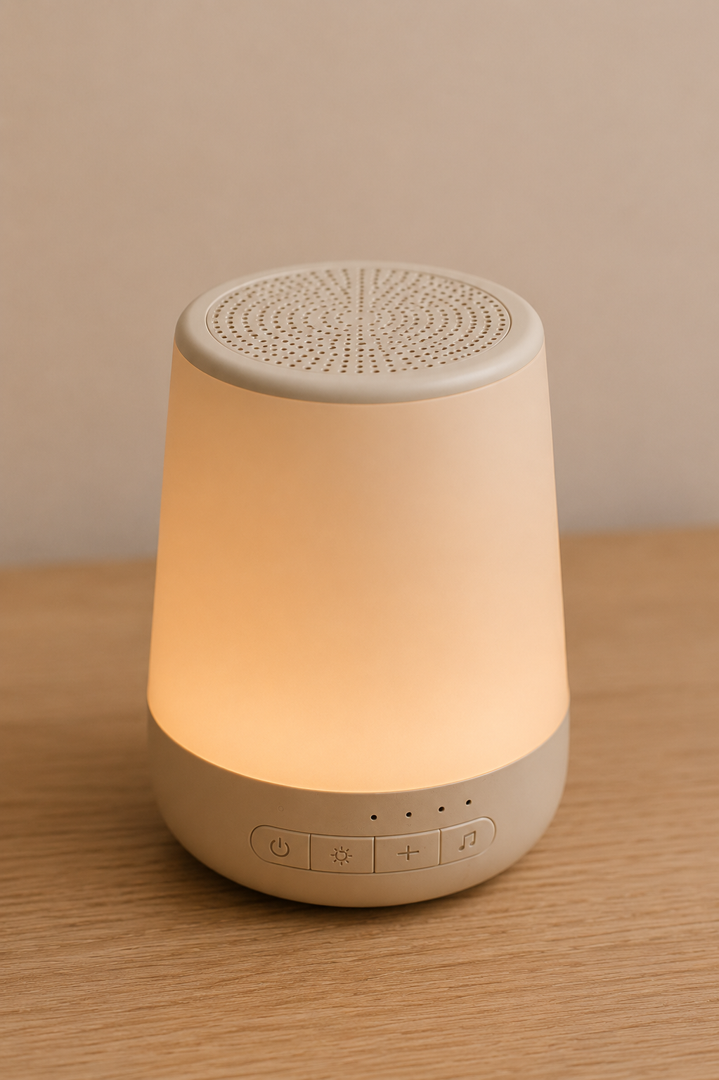 Smart baby sound machine with soft night light glowing in a nursery